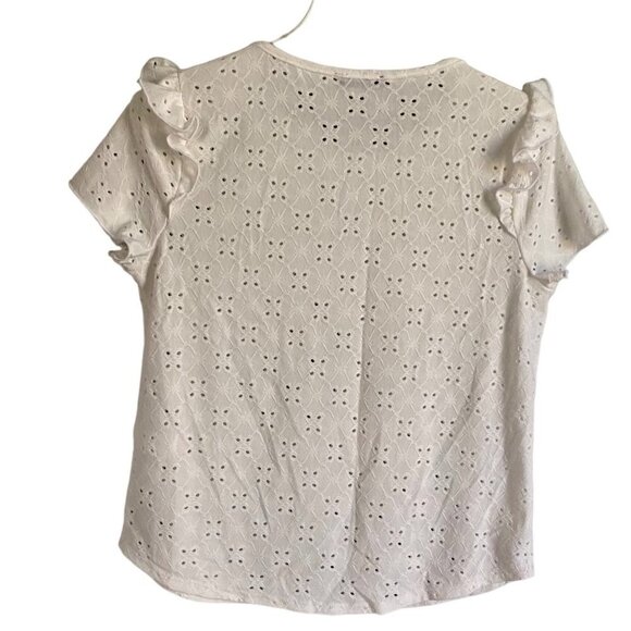 Ava James White Short Sleeve Eyelet Top Ruffle Sleeves Medium NEW - Picture 6 of 9